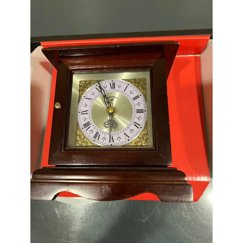 Kensington Mantel Clock Wood Case Quartz Movement Roman Numerals Vintage Style